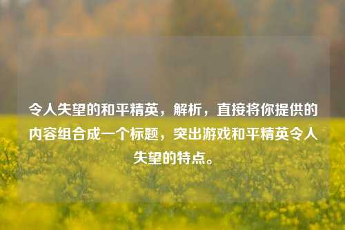 令人失望的和平精英，解析，直接将你提供的内容组合成一个标题，突出游戏和平精英令人失望的特点。