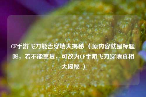 CF手游飞刀能否穿墙大揭秘 （原内容就是标题呀，若不能重复，可改为CF手游飞刀穿墙真相大揭秘 ）