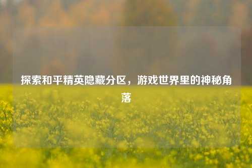 探索和平精英隐藏分区，游戏世界里的神秘角落