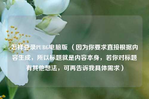 怎样登录PUBG电脑版 （因为你要求直接根据内容生成，所以标题就是内容本身，若你对标题有其他想法，可再告诉我具体需求）